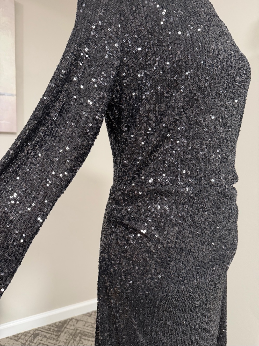 Calvin Klein Black Sequin Long Sleeve Midi Dress - Picture 7 of 15